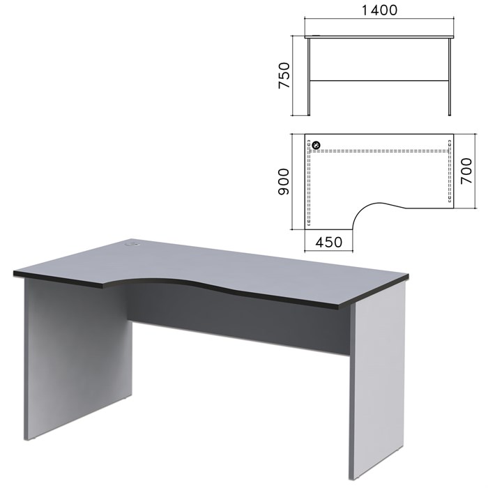 Стол письменный эргономичный Монолит, 1400х900х750 мм, левый, цвет серый, СМ5.11 640103 - фото 106569