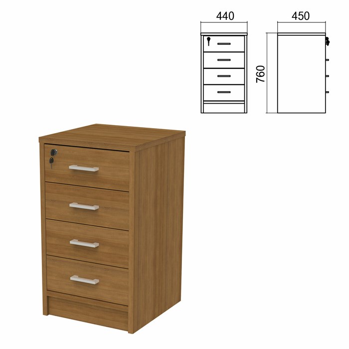 Тумба приставная Арго, 440х450х760 мм, 4 ящика, замок, орех (КОМПЛЕКТ) 981531 - фото 106599