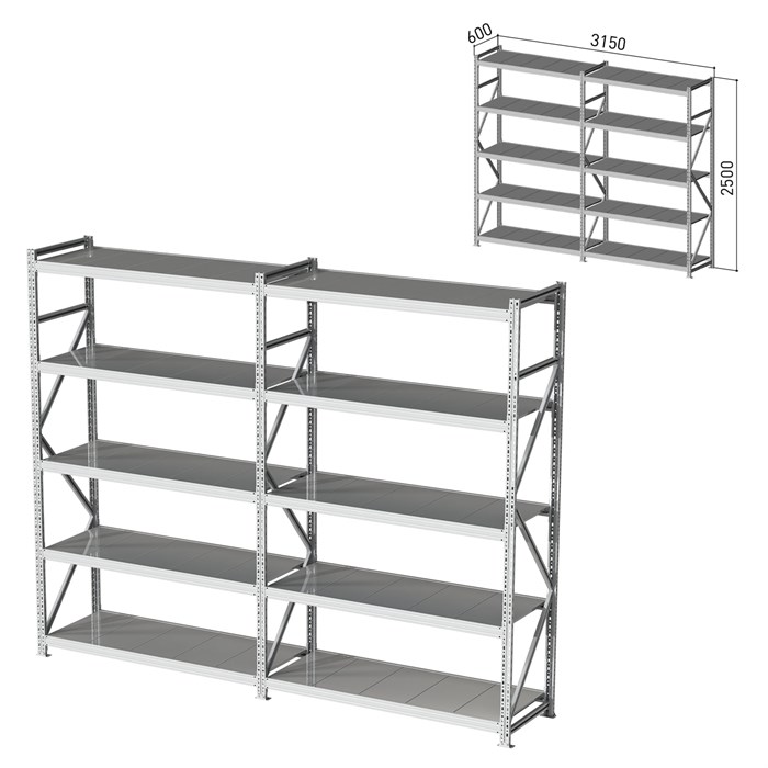 Стеллаж металлический (2 СЕКЦИИ) ПРАКТИК "MS Pro", 2500х3150х600 мм, (КОМПЛЕКТ) 981121 - фото 110102