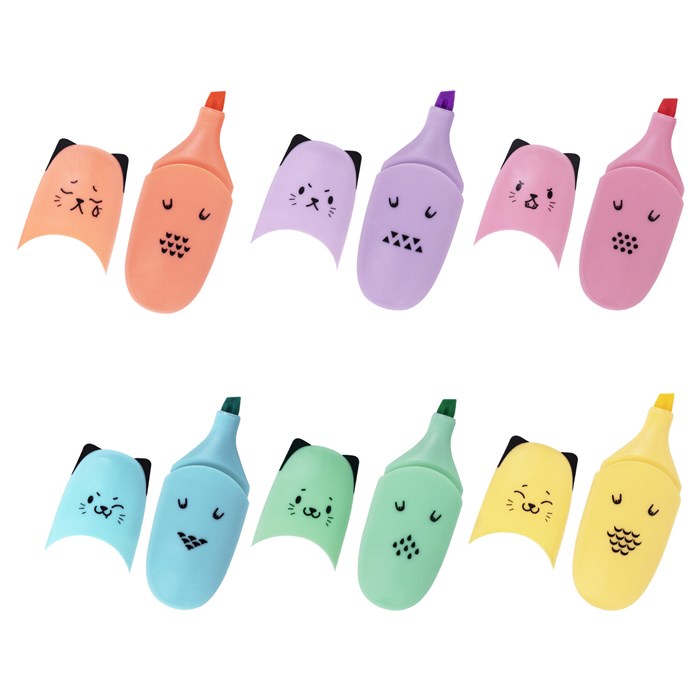 Текстовыделитель мини BRAUBERG KIDS CUTE CATS PASTEL, АССОРТИ В ПЛАСТИКОВОЙ БАНКЕ, линия 1-5 мм, 152434. 152434 - фото 114386