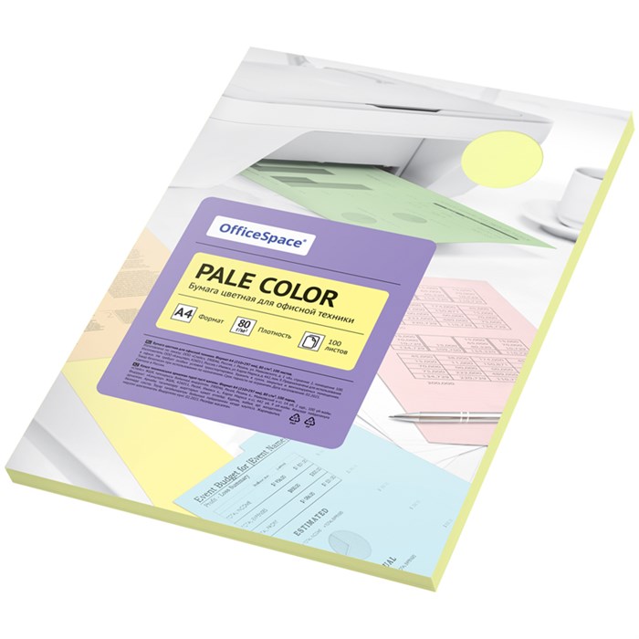 Бумага цветная OfficeSpace "Pale Color", А4, 80г/м2, 100л., (голубой) O315728 - фото 121707