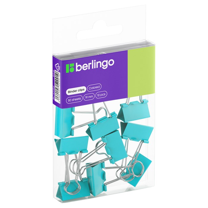 Зажимы для бумаг 19мм, Berlingo, 10шт., цветные, ПВХ упак., европодвес пастель O330193 - фото 121831