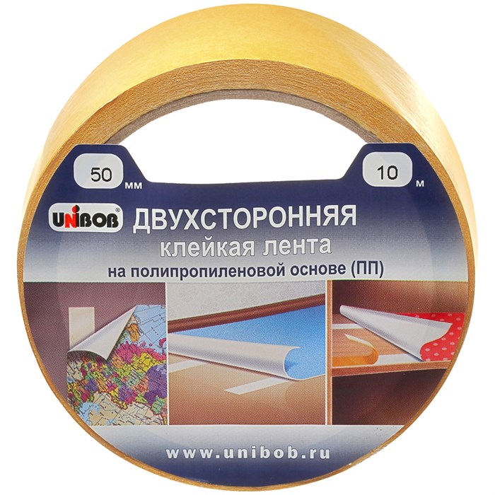 Клейкая лента двусторонняя Unibob, 50мм*10м, полипропилен, инд. упаковка O221253 - фото 121924