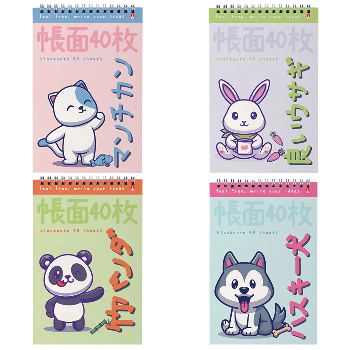 Блокнот А5, 40 л, гребень, картон, клетка, АЛЬТ, KAWAII ANIMALS (4 вида), 3-40-729 116381 - фото 129190