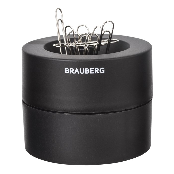 Скрепочница магнитная BRAUBERG с 30 скрепками, большой бочонок, черная, 225191 225191 - фото 132716