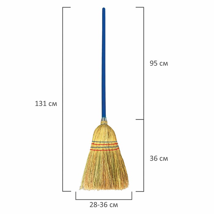Веник-метла сорго LAIMA 1, натуральный, прошивной, с деревянным черенком 95 см, средний, 360х280 мм, 601336 601336 - фото 140762