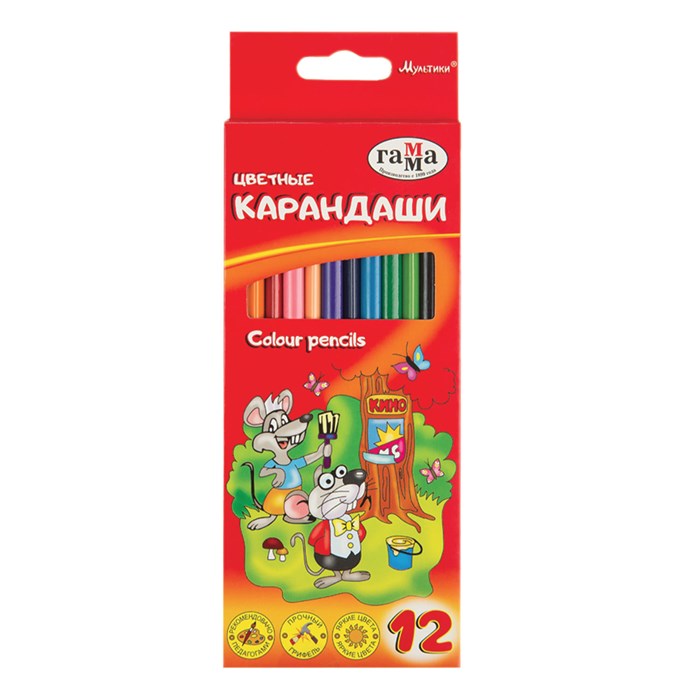 Карандаши цветные ГАММА "Мультики", 12 цветов, трехгранные, натуральное дерево, 290122_12 181469 - фото 144331