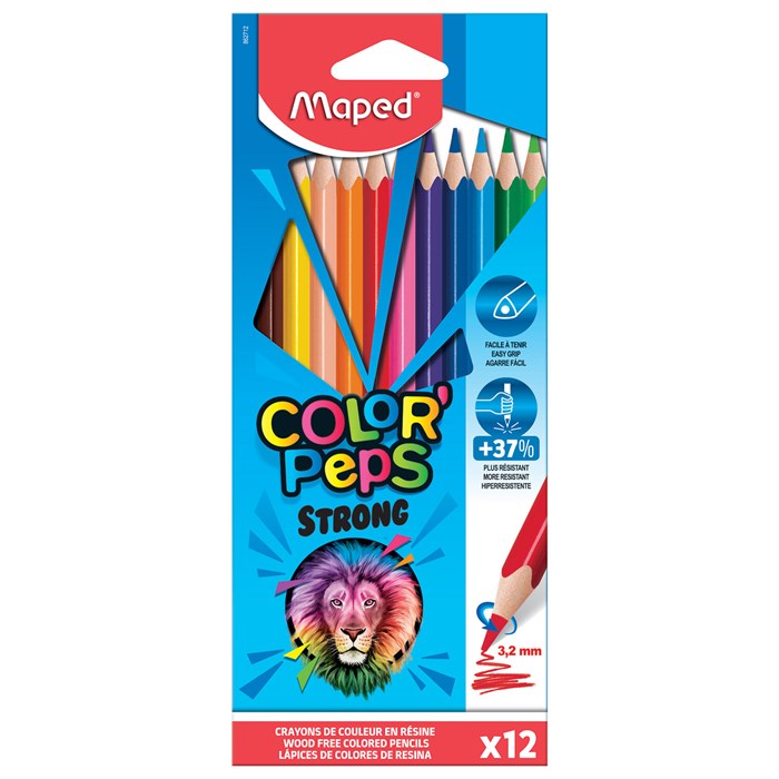 Карандаши цветные MAPED "COLOR PEP'S Strong", 12 цветов, трехгранные, грифель 3,2 мм, 862712 181988 - фото 144410