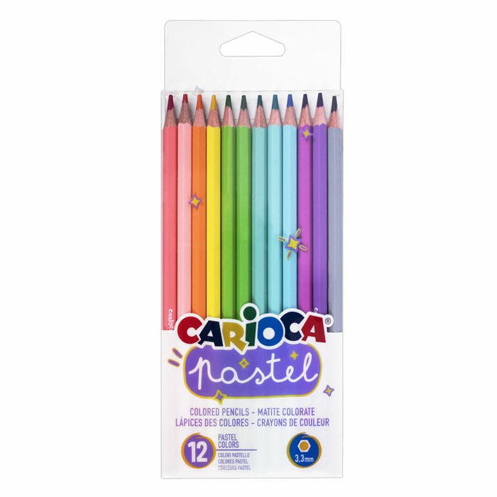 Карандаши цветные пастельные CARIOCA "Pastel", 12 цветов, ПВХ-чехол, шестигранные, грифель 3,3 мм, натуральное дерево, 43034 181702 - фото 144704