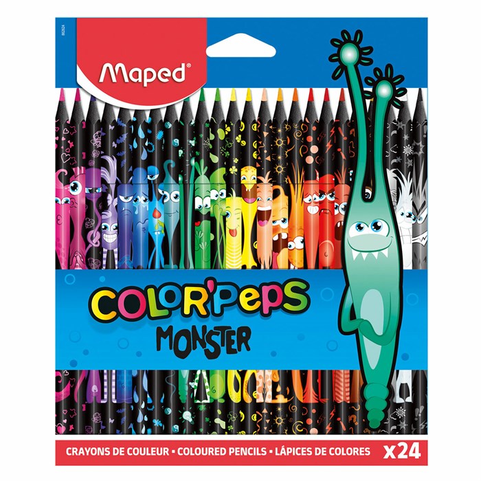 Карандаши цветные MAPED "COLOR PEP'S Black Monster", 24 цвета, трехгранные, 862624 181987 - фото 144935