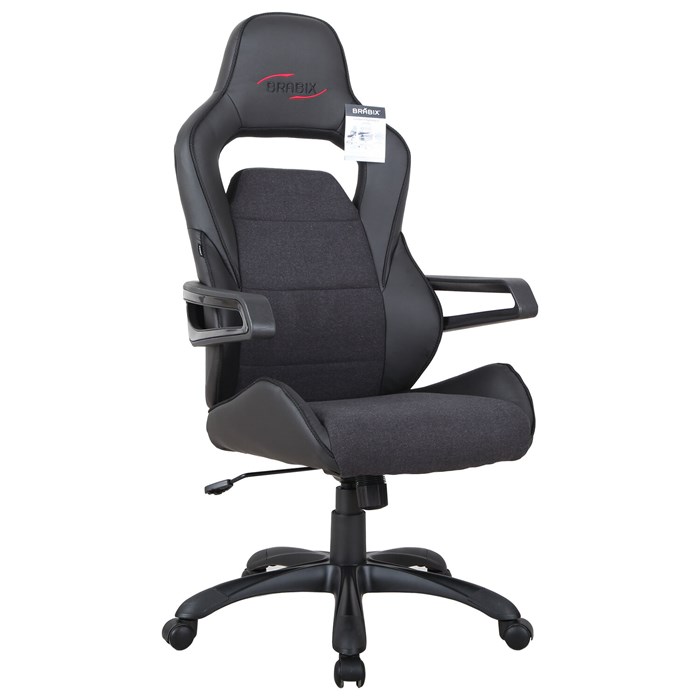 Кресло компьютерное BRABIX "Nitro GM-001", ткань, экокожа, черное, 531817 531817 - фото 152916