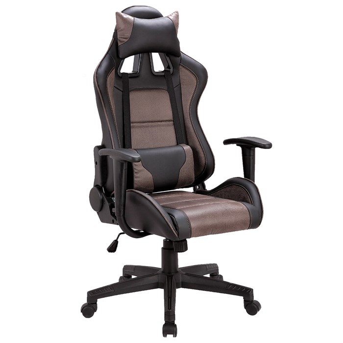 Кресло компьютерное BRABIX "GT Racer GM-100", две подушки, ткань, экокожа, черное/коричневое, 531819 531819 - фото 153051