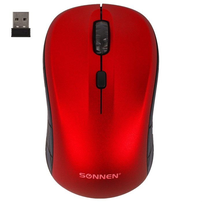 Мышь беспроводная SONNEN V-111, USB, 800/1200/1600 dpi, 4 кнопки, оптическая, красная, 513520 513520 - фото 159567