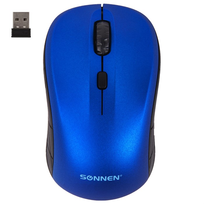 Мышь беспроводная SONNEN V-111, USB, 800/1200/1600 dpi, 4 кнопки, оптическая, синяя, 513519 513519 - фото 159587