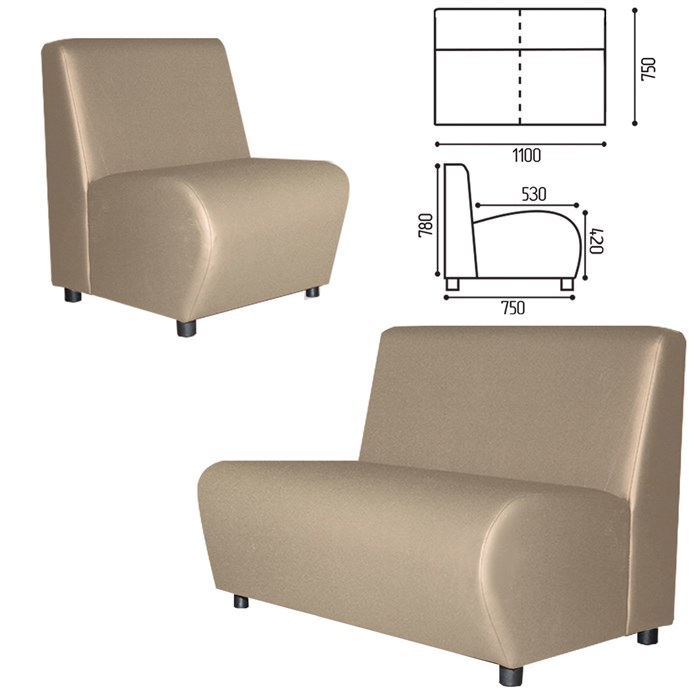Диван мягкий двухместный "Клауд", "V-600", 1100х750х780 мм, без подлокотников, экокожа, бежевый 531550 - фото 160327