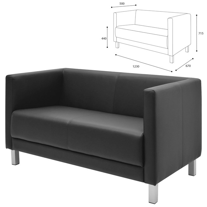 Диван мягкий двухместный "Атланта", "М-01", 1230х670х715 мм, c подлокотниками, экокожа, черный 531903 - фото 160362