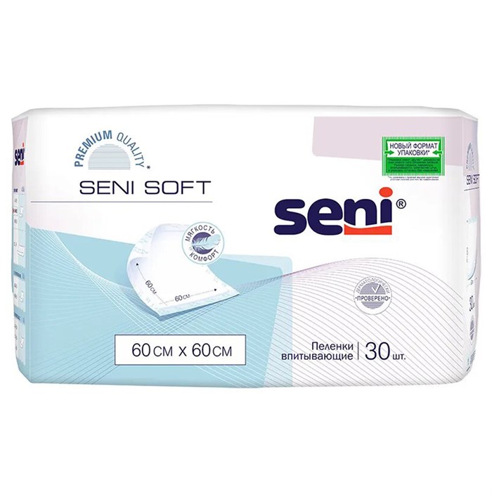 Пеленки 60х60 см, SENI SOFT, КОМПЛЕКТ 30 шт., впитывающие, одноразовые, SE-091-S030-J02 630982 - фото 163336