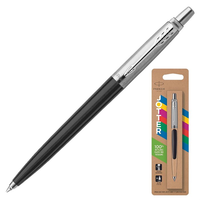 Ручка шариковая PARKER "Jotter Plastic CT", корпус черный, детали нержавеющая сталь, блистер, синяя, 2096873 143368 - фото 171152