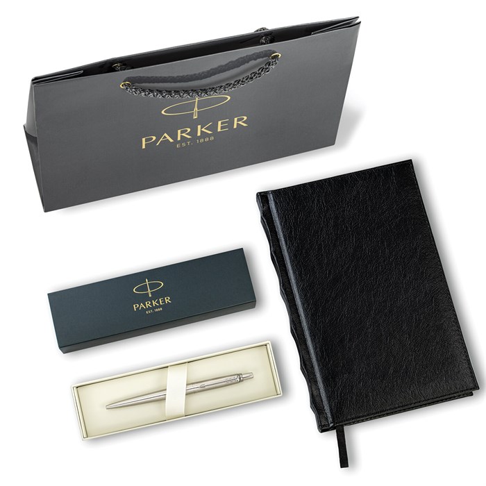 Ручка шариковая PARKER "Jotter Core Stainless Steel CT", ежедневник А5 черный, пакет, 880891 880891 - фото 172422