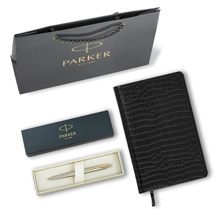 Ручка шариковая PARKER "Jotter Core Stainless Steel GT", ежедневник А5 черный, пакет, 880886 880886 - фото 172462