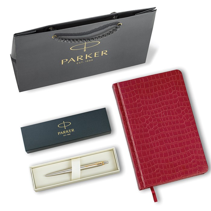 Ручка шариковая PARKER "Jotter Core Stainless Steel GT", ежедневник А5 красный, пакет, 880888 880888 - фото 172491