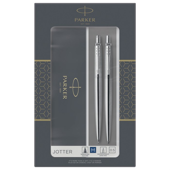 Набор PARKER "Jotter Stainless Steel CT": шариковая ручка синяя и механический карандаш, 2093256 143359 - фото 172514