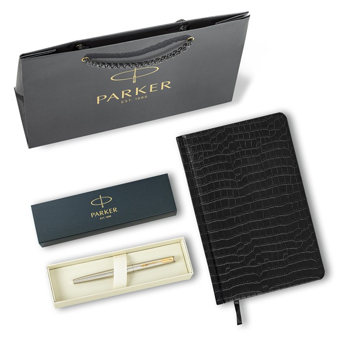 Ручка перьевая PARKER "Jotter Core Stainless Steel GT", ежедневник А5 черный, пакет, 880902 880902 - фото 172616