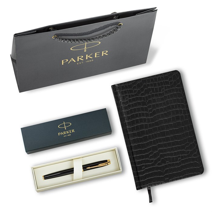 Ручка перьевая PARKER "IM Core Black Lacquer GT", ежедневник А5 черный, пакет, 880900 880900 - фото 172678