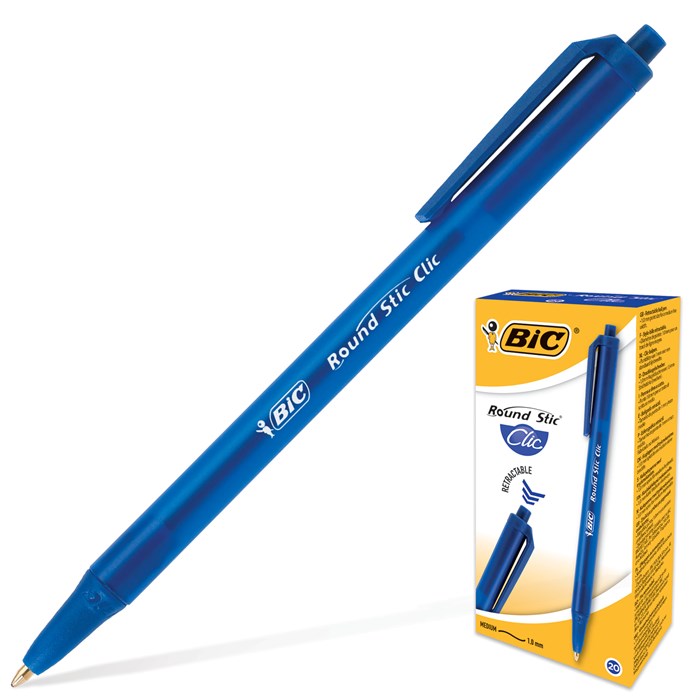 Ручка шариковая автоматическая BIC "Round Stic Clic", СИНЯЯ, узел 1 мм, линия письма 0,32 мм, 926376 141772 - фото 174405