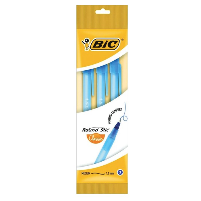 Ручки шариковые BIC "Round Stic", НАБОР 3 шт., СИНИЕ, узел 1 мм, линия письма 0,32 мм, пакет, 9021522 143984 - фото 174827