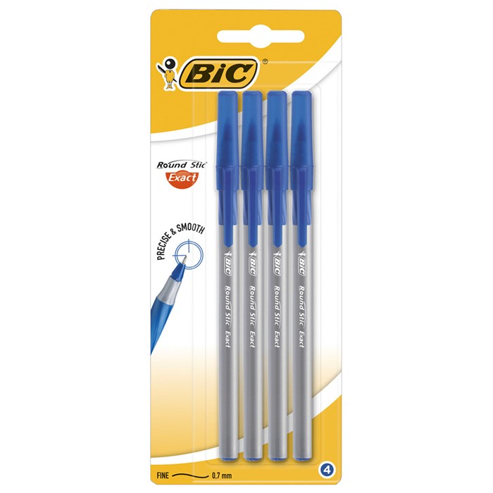 Ручки шариковые с грипом BIC "Round Stic Exact", НАБОР 4 шт., СИНИЕ, линия письма 0,28 мм, блистер, 932857 143978 - фото 175473