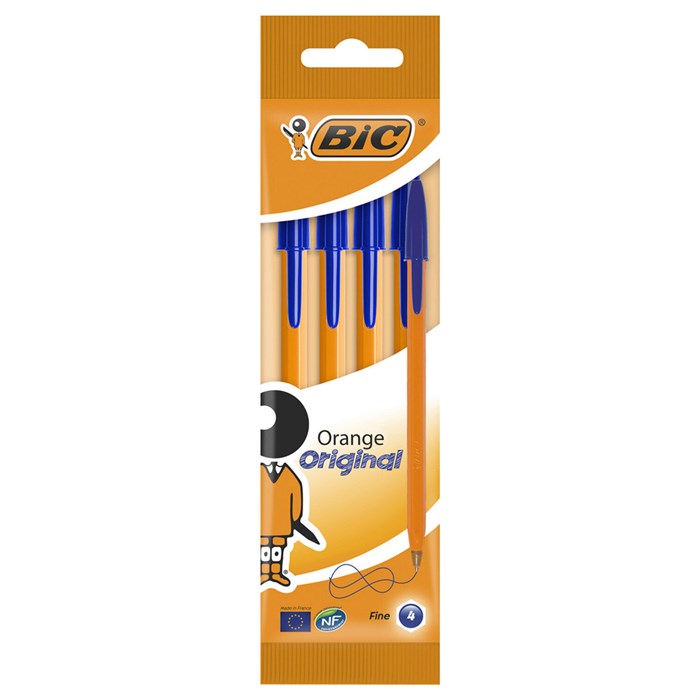 Ручки шариковые BIC "Orange Original", НАБОР 4 шт., СИНИЕ, узел 0,8 мм, линия письма 0,3 мм, пакет, 8308521 141308 - фото 175538