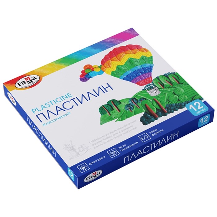 Пластилин Гамма "Классический", 12 цветов, 240г, со стеком, картон. упаковка 268017 - фото 17827