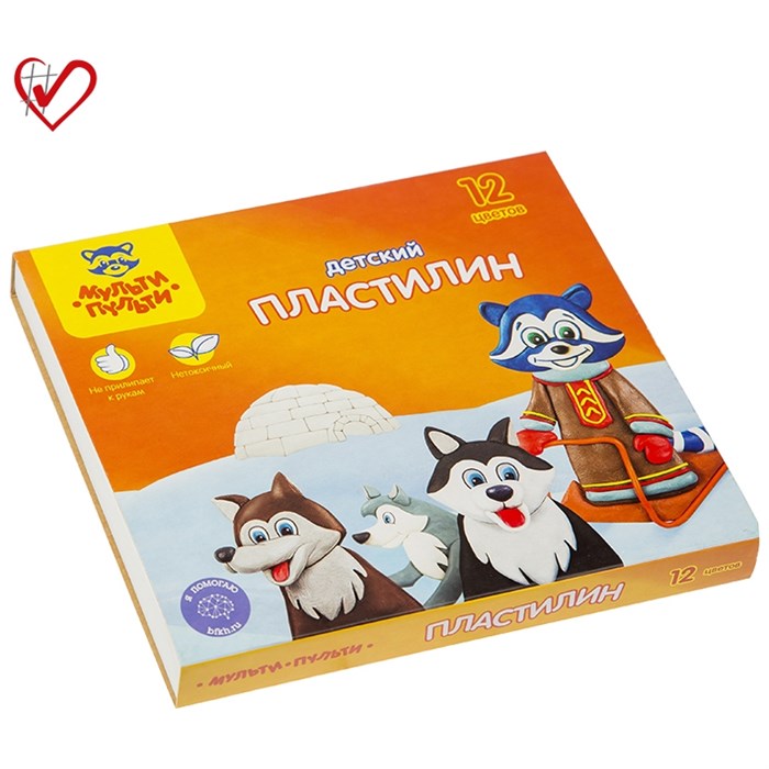 Пластилин Мульти-Пульти "Енот на Аляске", 12 цветов, 180г, со стеком, картон 236489 - фото 17835