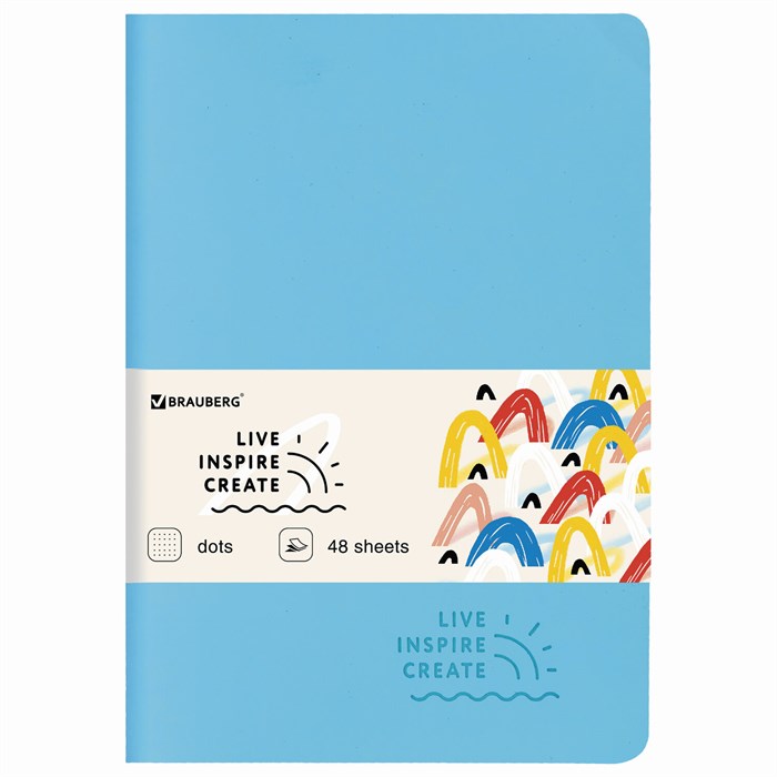 Тетрадь 48 л. в точку обложка кожзам SoftTouch, сшивка, A5 (147х210мм), ГОЛУБОЙ, BRAUBERG RAINBOW, 403883 403883 - фото 181326
