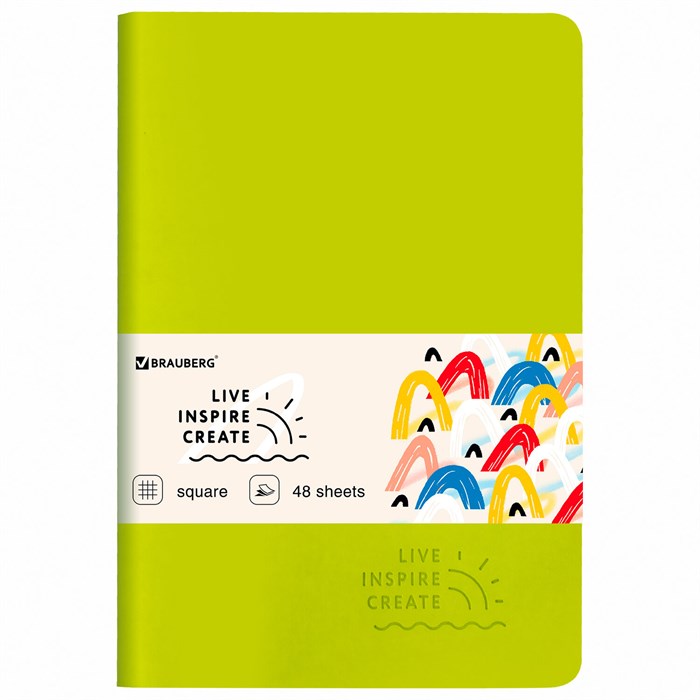 Тетрадь 48 л. в клетку обложка кожзам SoftTouch, сшивка, A5 (147х210мм), САЛАТОВЫЙ, BRAUBERG RAINBOW, 403878 403878 - фото 181336