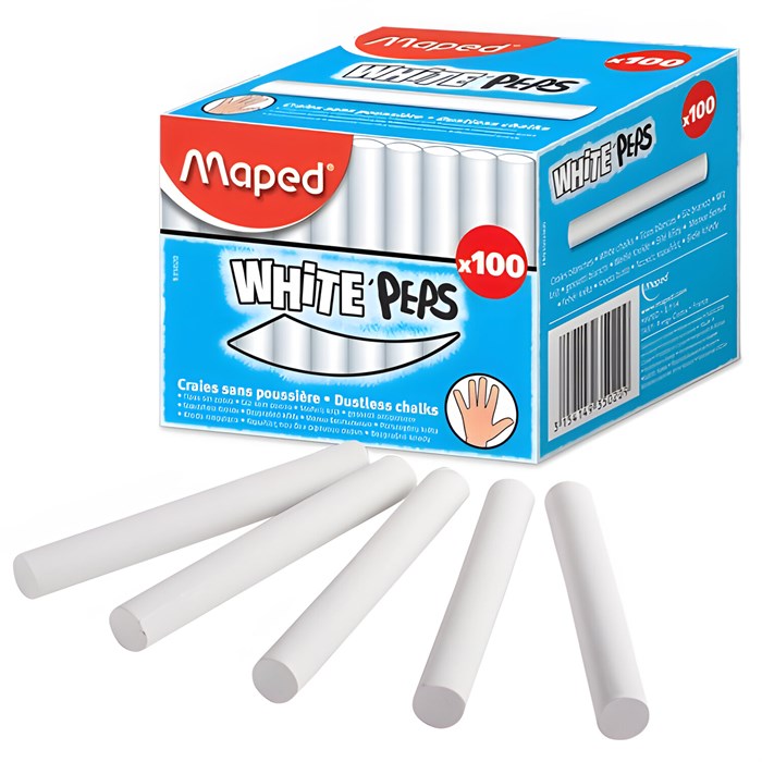 Мел белый MAPED (Франция) "White'Peps", АНТИПЫЛЬ, НАБОР 100 шт., круглый, 935020 223144 - фото 202946