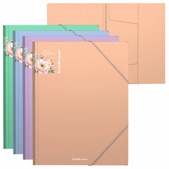 Папка на резинках ERICH KRAUSE "Matt Pastel Bloom", до 300 листов, ассорти, 600 мкм, 61202 272940 - фото 210168