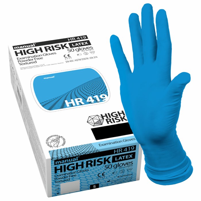 Перчатки латексные смотровые MANUAL HIGH RISK HR419 Австрия, 25 пар (50 шт.), размер L (большой) 631206 - фото 227172