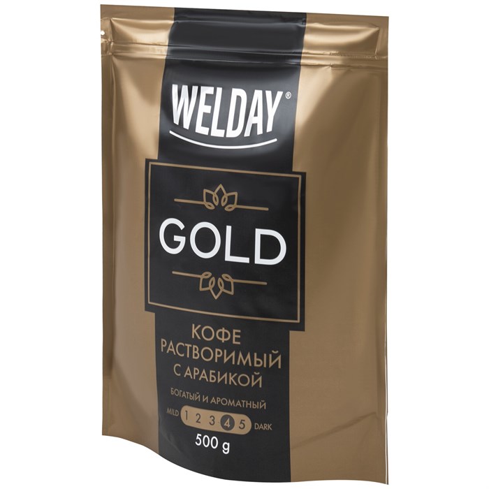 Кофе растворимый WELDAY (ВЭЛДЭЙ) "GOLD" 500 г, БРАЗИЛИЯ, арабика, сублимированный, в упаковке Zip-Lock, 622673 622673 - фото 238545