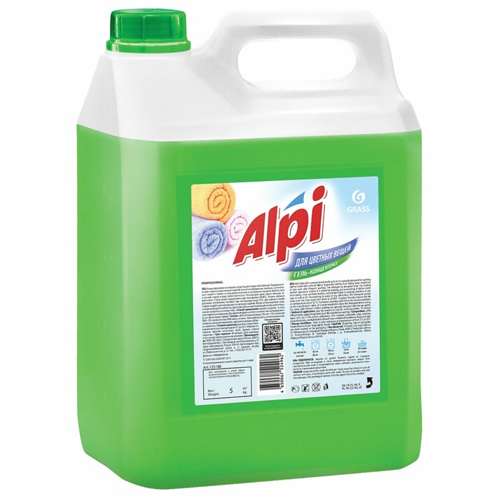 Средство для стирки жидкое 5 кг GRASS ALPI, для цветных тканей, нейтральное, концентрат, гель, 125186 605626 - фото 244270