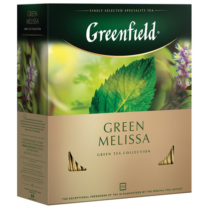 Чай GREENFIELD "Green Melissa" зеленый с мятой и мелиссой, 100 пакетиков в конвертах по 1,5 г, 0879 620220 - фото 246948