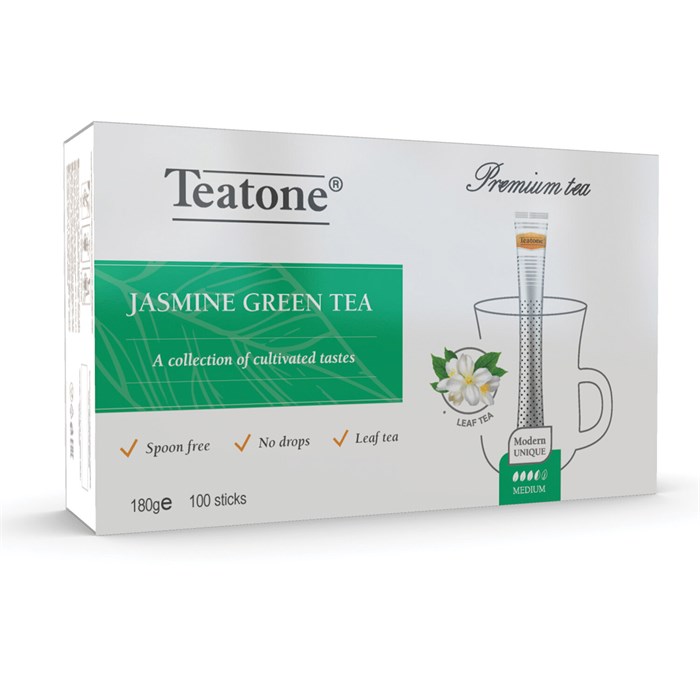 Чай TEATONE зеленый с ароматом жасмина, 100 стиков по 1,8 г, 1242 622803 - фото 247112