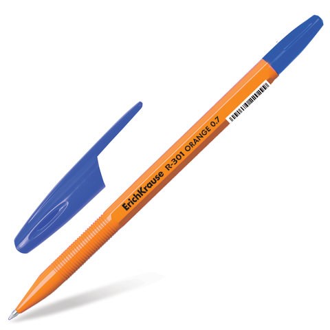 Ручка шариковая ERICH KRAUSE R-301 Orange, СИНЯЯ, корпус оранжевый, узел 0,7 мм, линия письма 0,35 мм, 43194 141526 - фото 269188