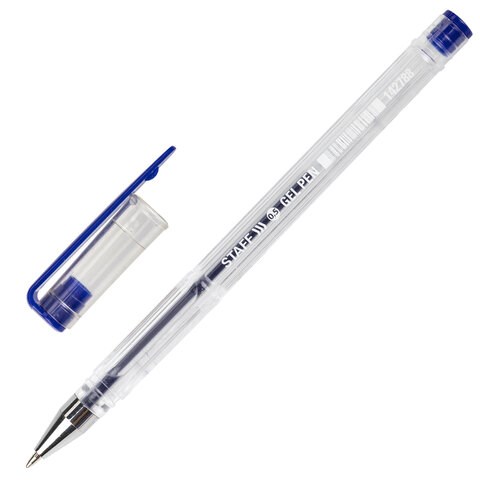 Ручка гелевая STAFF "Basic" GP-789, СИНЯЯ, корпус прозрачный, хромированные детали, узел 0,5 мм, 142788 142788 - фото 269377