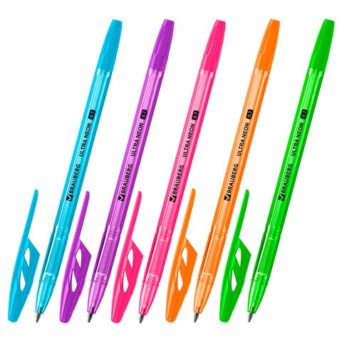 Ручка шариковая BRAUBERG ULTRA NEON, СИНЯЯ, узел 0,7 мм, чернила ГЕРМАНИЯ, наконечник ШВЕЙЦАРИЯ, 143566 143566 - фото 269569