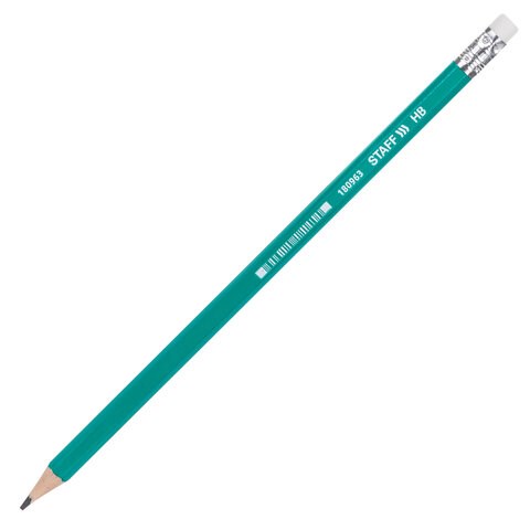 Карандаш чернографитный STAFF EVERYDAY BLP-963, 1 шт., НВ, с ластиком, пластиковый, зеленый корпус, 180963 180963 - фото 270653