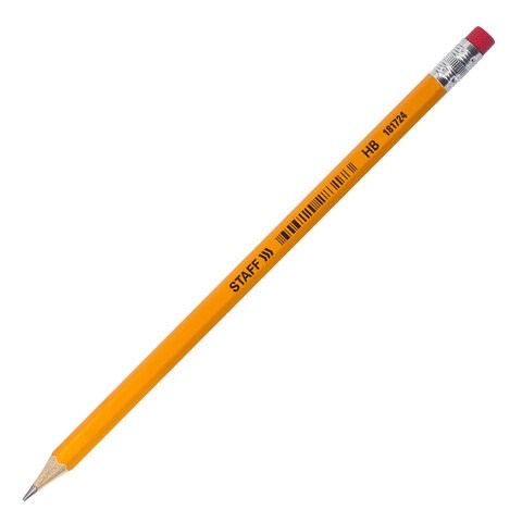 Карандаш чернографитный STAFF EVERYDAY BLP-724, 1 шт., НВ, с ластиком, корпус желтый, 181724 181724 - фото 270775