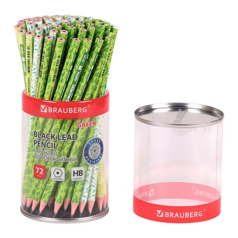 Карандаш чернографитный BRAUBERG GREEN, 1 шт., HB, пластиковый, корпус ассорти, 181745 181745 - фото 270778