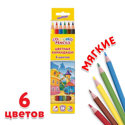 Карандаши цветные ЮНЛАНДИЯ ДОМИКИ, 6 цветов, шестигранные, грифель 3 мм, 181835 181835 - фото 270810